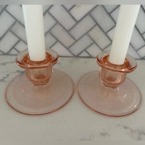 🩷 Vintage pink depression glass candle holders